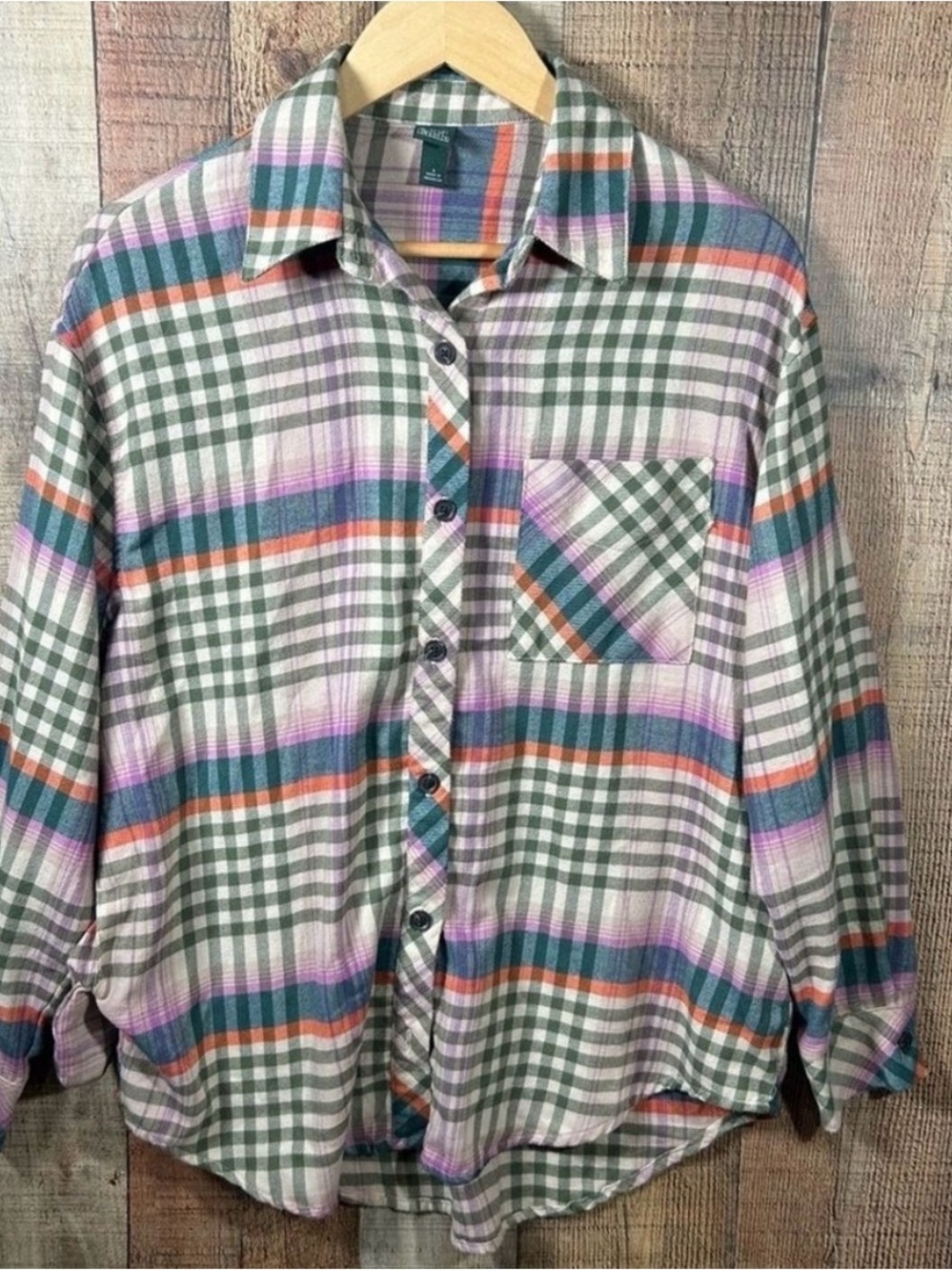 wild fable Plaid Button-Down Shirt in Green, Purple & Orange